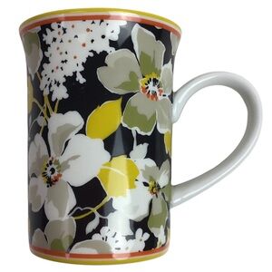 Vera Bradley Floral Porcelain Coffee Mug Black Yellow 8 oz